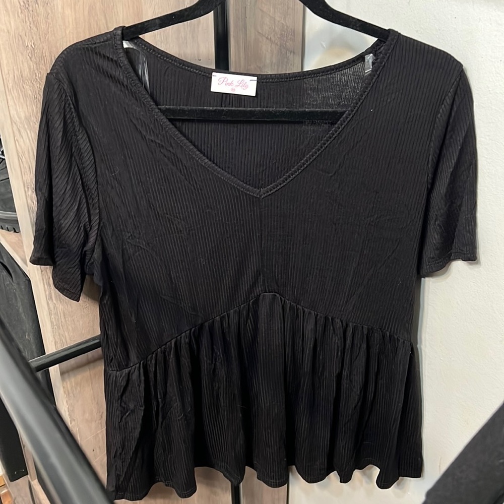 My Best Self Ribbed Knit Black Blouse